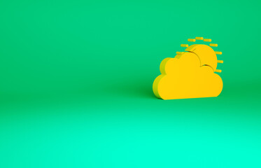 Orange Sun and cloud weather icon isolated on green background. Minimalism concept. 3d illustration 3D render.