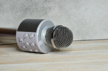 Wireless microphone with space for text. The concept of technology