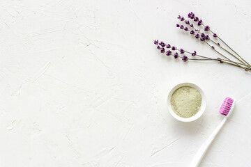 Stomatology health care pattern. Flat lay, above view