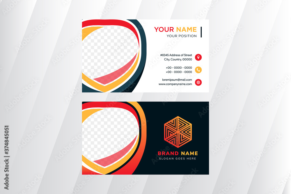 Poster abstract modern business card design template in white and dark green background with shield shape a