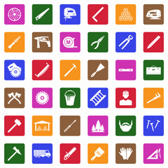 Carpenter Icons. White Flat Design In Square. Vector Illustration.