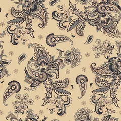 Fototapete Beige Traditionelles nahtloses Paisley-Muster. Indische Blumenverzierung