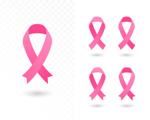 Breast cancer prevention concept. Vector flat illustration set. Group of narrow pink ribbons sign for october cancer awareness month. Design element for healthcare banner, web, infographic, logo