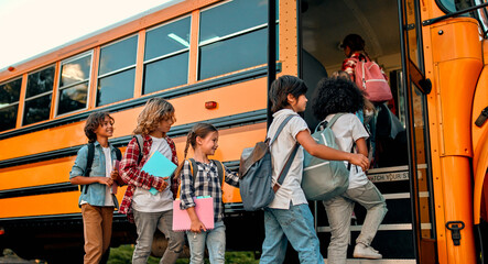 Children near school bus