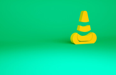 Orange Traffic cone icon isolated on green background. Minimalism concept. 3d illustration 3D render.