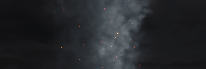 3d rendering of thick grey clouds of smoke surrounded by glowing sparks © Brilliant Eye