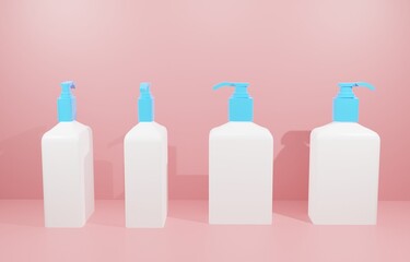 White Plastic Pump Bottle Mock-Up - Liquid Soap, Sanitizer, Shampoo. 3D Render. 3D Illustration