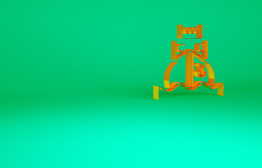 Orange Cargo ship icon isolated on green background. Minimalism concept. 3d illustration 3D render.