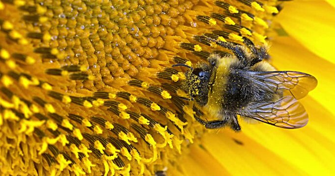 bumblebee on sunflower in slow motion