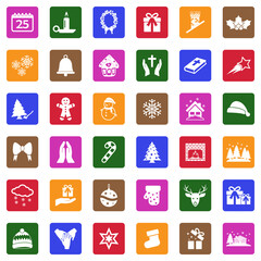 Christmas Icons. White Flat Design In Square. Vector Illustration.