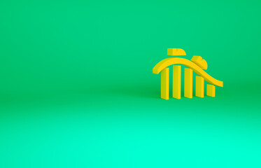 Orange Roller coaster icon isolated on green background. Amusement park. Childrens entertainment playground, recreation park. Minimalism concept. 3d illustration 3D render.