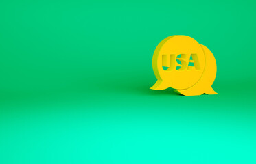 Orange USA label icon isolated on green background. United States of America. Minimalism concept. 3d illustration 3D render.