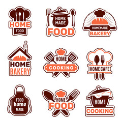 Home cooking logo. Kitchen badges vector collection bakery silhouettes vector illustrations. Kitchen home made, apron for cooking homemade