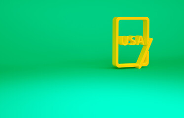 Orange USA United states of america on graphic tablet icon isolated on green background. Minimalism concept. 3d illustration 3D render.
