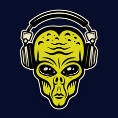 Alien head in headphones colorful vector object