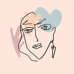 Abstract face line.Modern drawing in the art Nouveau cubism style.Portrait of a female face isolated on a white background.