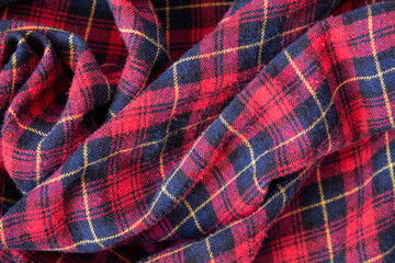 Plaid red flannel warm fabric texture - obrazy, fototapety, plakaty