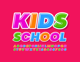 Vector education sign Kids School. Bright trendy Font. Colorful Alphabet Letters and Numbers set