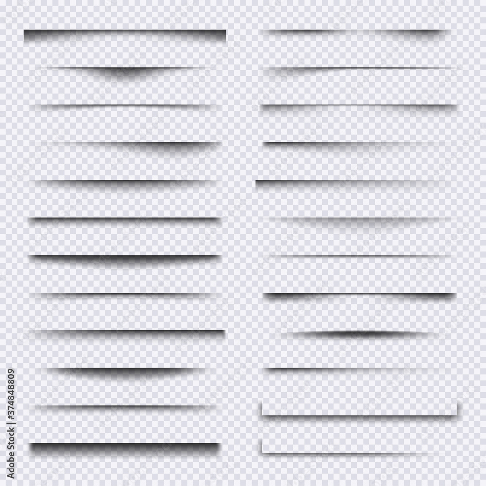 Poster shadow dividers. realistic web elements frames soft shadows overlay effects vector set. illustration