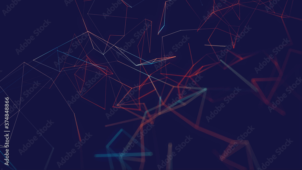Poster abstract polygonal space low poly dark background with connecting dots and lines.