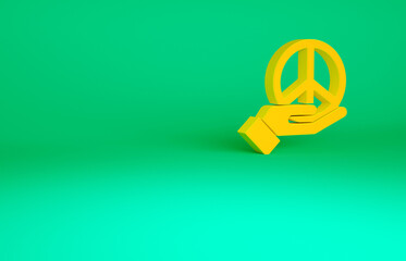 Orange Peace icon isolated on green background. Hippie symbol of peace. Minimalism concept. 3d illustration 3D render.
