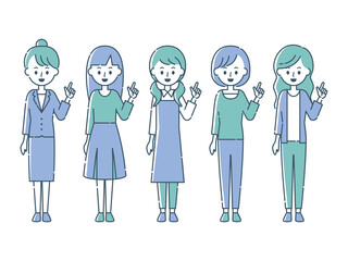 指を指す5人の女性