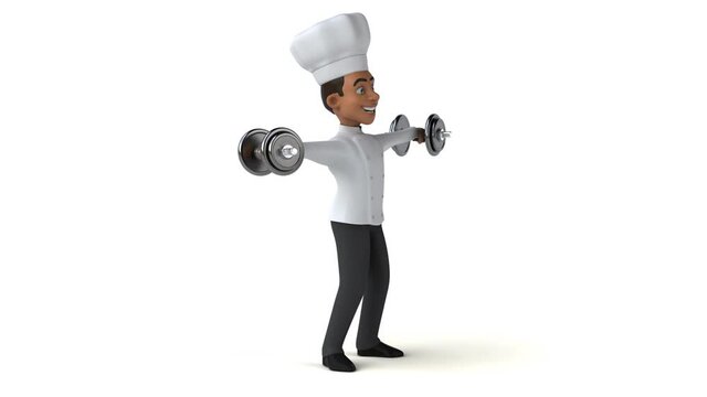 Fun cartoon chef with weights