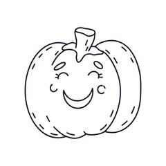 Hand-drawn cute pumpkin for Halloween with a smile.