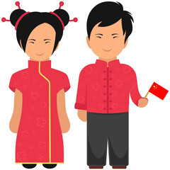
Male and female with chinese dresses in flat vector
