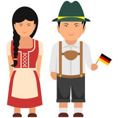 
A perfect german outfit carried by a couple, flat vector

