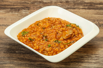 Traditional Georgian Kharcho soup with meat