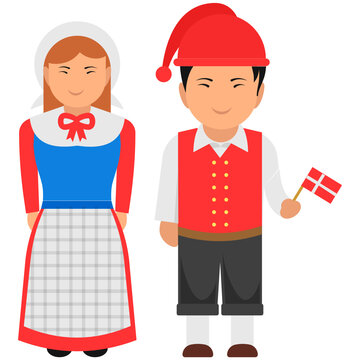 
Flat Vector Of Danish Dress With Cute Couple 
