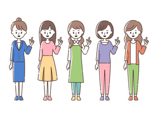 指を指す5人の女性