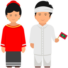 Obraz premium Couple showing their national maldives clothing by wearing their cultural attire, flat vector 