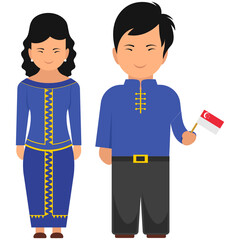 
Singaporean culture flat vector, singaporean dresses display
