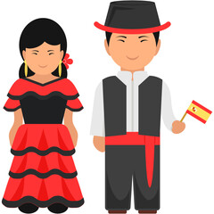 
Flary skit on woman and english suit on man, perfect depiction of spanish dress in flat design
