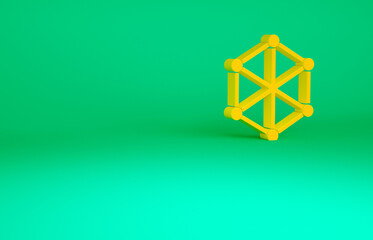 Naklejka premium Orange Blockchain technology icon isolated on green background. Cryptocurrency data. Abstract geometric block chain network technology business. Minimalism concept. 3d illustration 3D render.