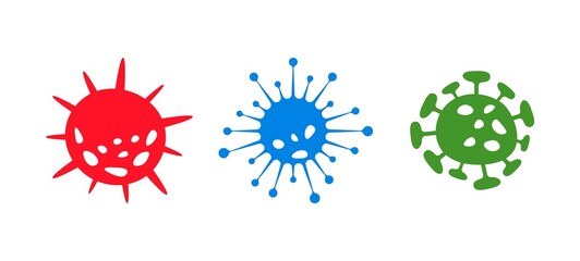 Coronavirus bacteria icons. Covid circle cell symbol flat abstract style, virus infection sign. Vector illustration