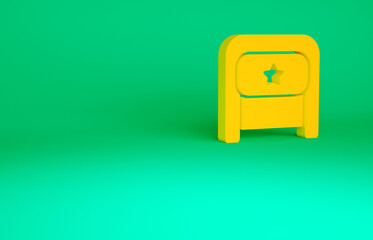 Obraz premium Orange Ushanka icon isolated on green background. Russian fur winter hat ushanka with star. Soviet Union uniform of KGB and NKVD. Minimalism concept. 3d illustration 3D render.