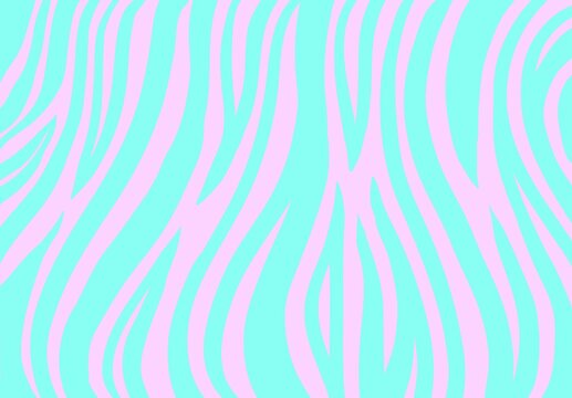  Zebra pattern. Wavy curves, stripes. Cute vector artwork. Abstract painting 80s, 90s. Amazing hand drawn illustration. Print, poster, template, header. Blue, turquoise, pink colors.