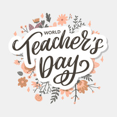 Happy Teacher's day inscription. Greeting card with calligraphy. Hand drawn lettering. Typography for invitation, banner, poster or clothing design. Vector quote.