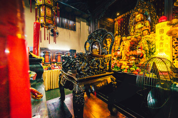 Fototapeta na wymiar Interior of Thousand Buddha Temple or Chua Van Phat pagoda in District 5, Ho Chi Minh City, Vietnam near mid-Autumn festival on Aug 31 2020