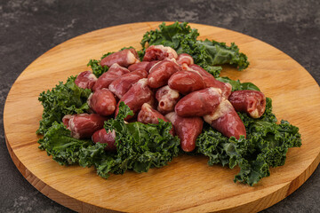 Raw chicken hearts for cooking