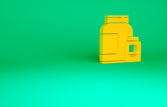 Orange Sports Nutrition Bodybuilding Proteine Power Drink And Food Icon Isolated On Green Background. Minimalism Concept. 3d Illustration 3D Render.