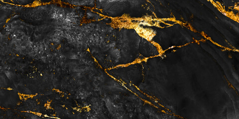 Naklejka na ściany i meble black marble with golden veins ,Black marble natural pattern for background, abstract black white and gold, black and yellow marble