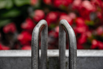 Closeup shot of metal bicycle stand brackets
