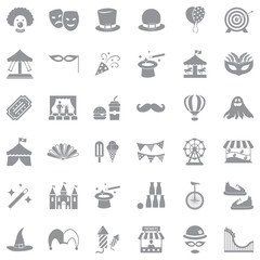 Carnival Icons. Gray Flat Design. Vector Illustration.