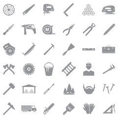 Carpenter Icons. Gray Flat Design. Vector Illustration.