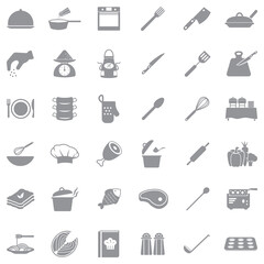 Chef And Cooking Icons. Gray Flat Design. Vector Illustration.