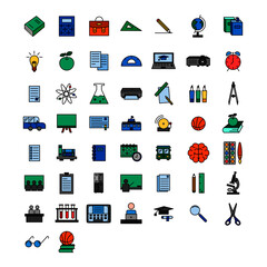 Education and school lineal color icon pack